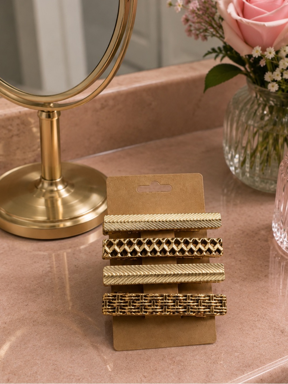Gold Tone Textured Barrette Set (BR1111/3)